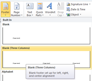 Insert Footer in Word 2010