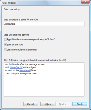 Rules Wizard in Outlook