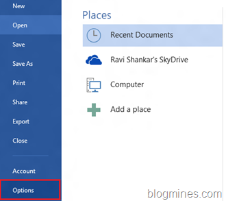 Word 2013 options