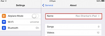 Change iPad bluetooth name