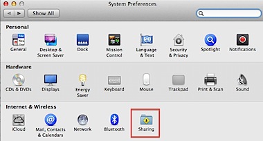 Sharing option on Mackbook Pro