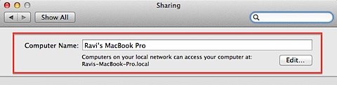 Computer name on Macbook Pro