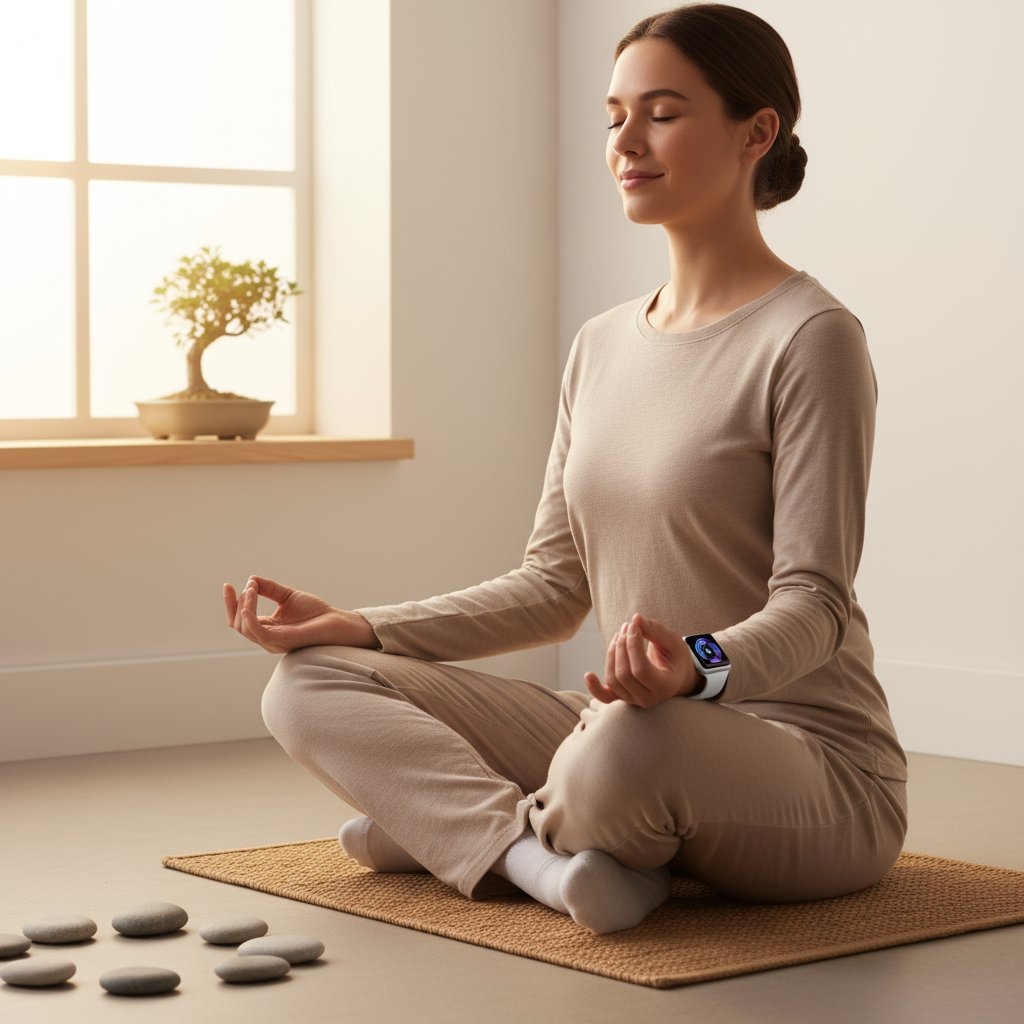 AI-generated meditation image showing person with Apple Watch