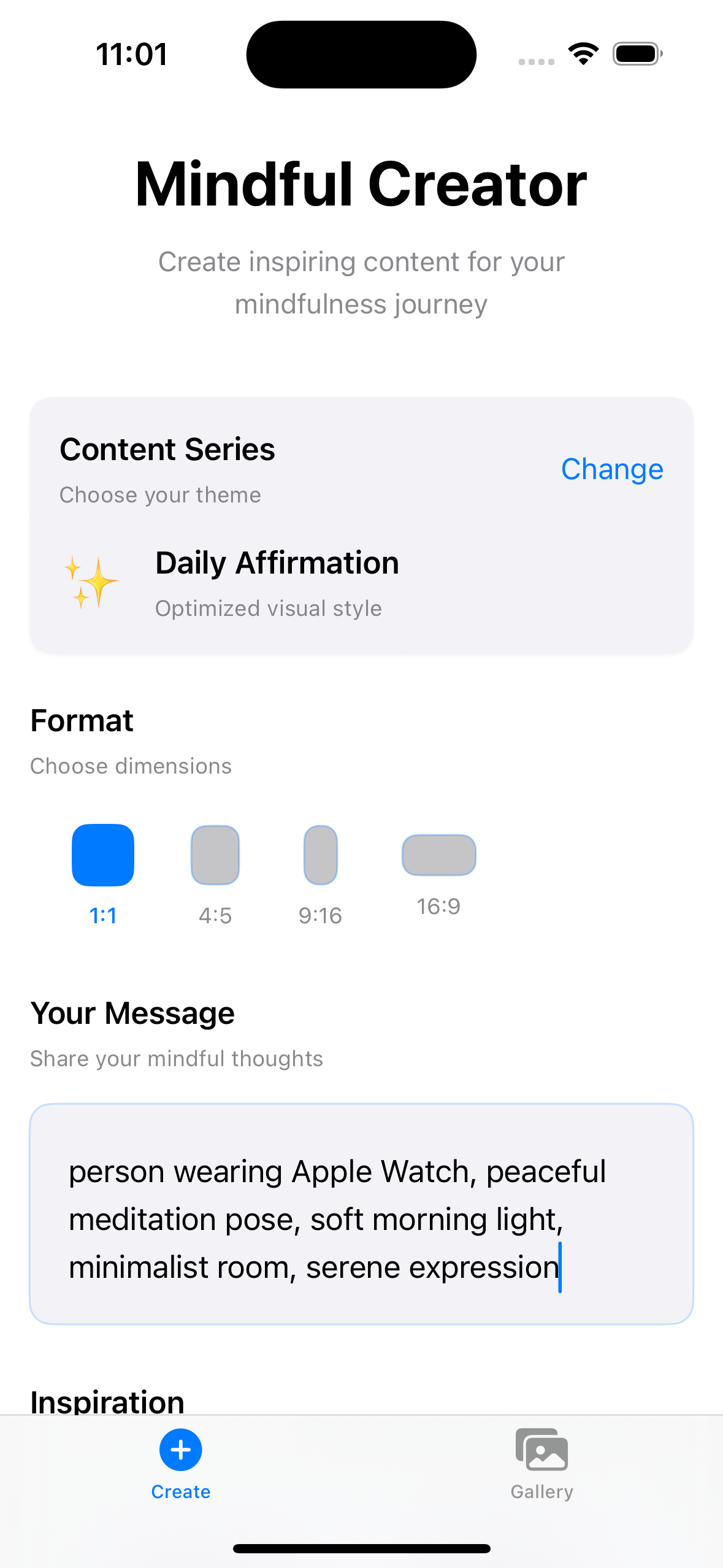 Mindful Creator input interface