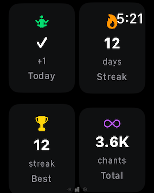 ChantFlow progress dashboard showing daily stats and streaks