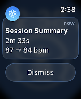 ChantFlow session summary notification showing duration and heart rate change