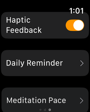 ChantFlow settings screen with meditation pace and haptic feedback options
