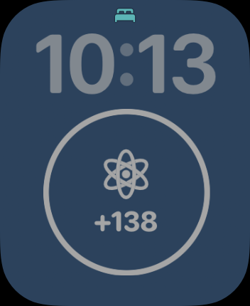 ChantFlow Apple Watch Complication showing 10:13 time with bed icon and +138 extras