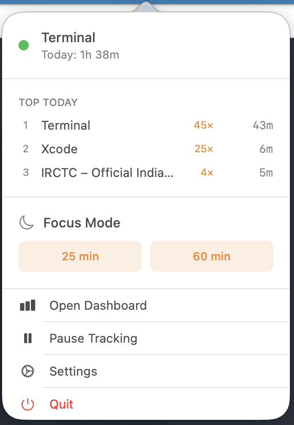 Honest Hours Menu Bar