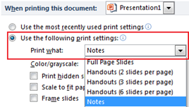 default print option in PowerPoint 2010