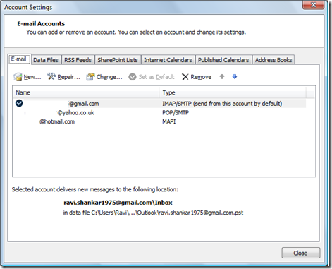 Email accounts in Outlook 2013 and Outlook 2010